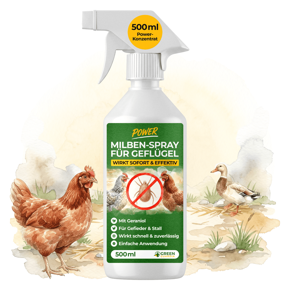 Milben-Abwehrspray für Hühner & Geflügel – Power-Konzentrat 500 ml - Green Guardia - Ihr Experte für Schädlinge und Pflanzen