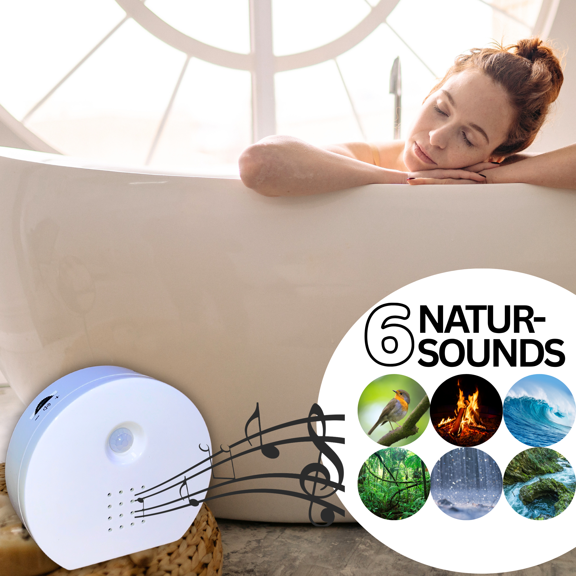 Nature sounds sound box with motion sensor – 6 soothing sounds, timer & volume control, bird chirping box