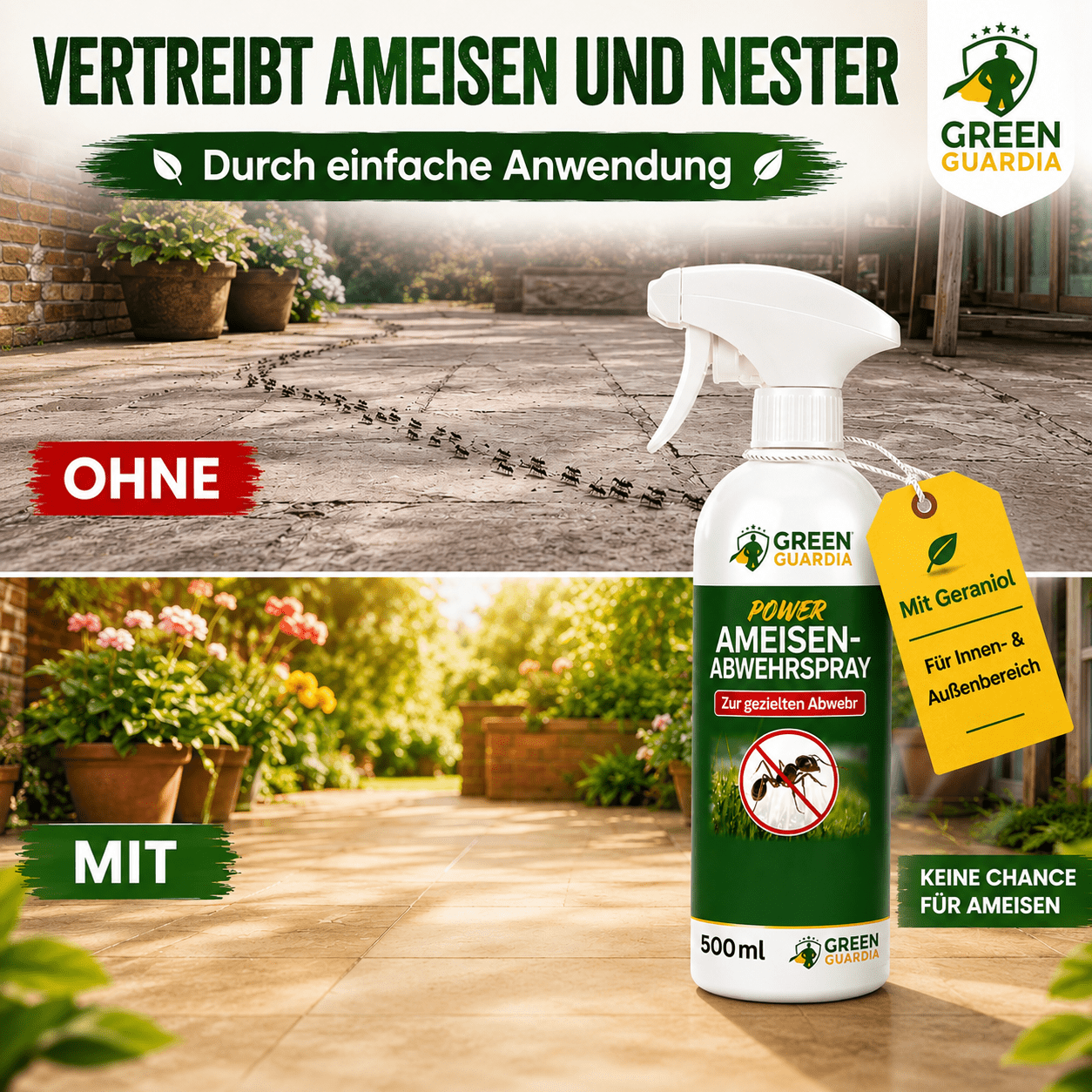 Ameisen Abwehrspray Power-Konzentrat - 500ml - Green Guardia - Ihr Experte für Schädlinge und Pflanzen