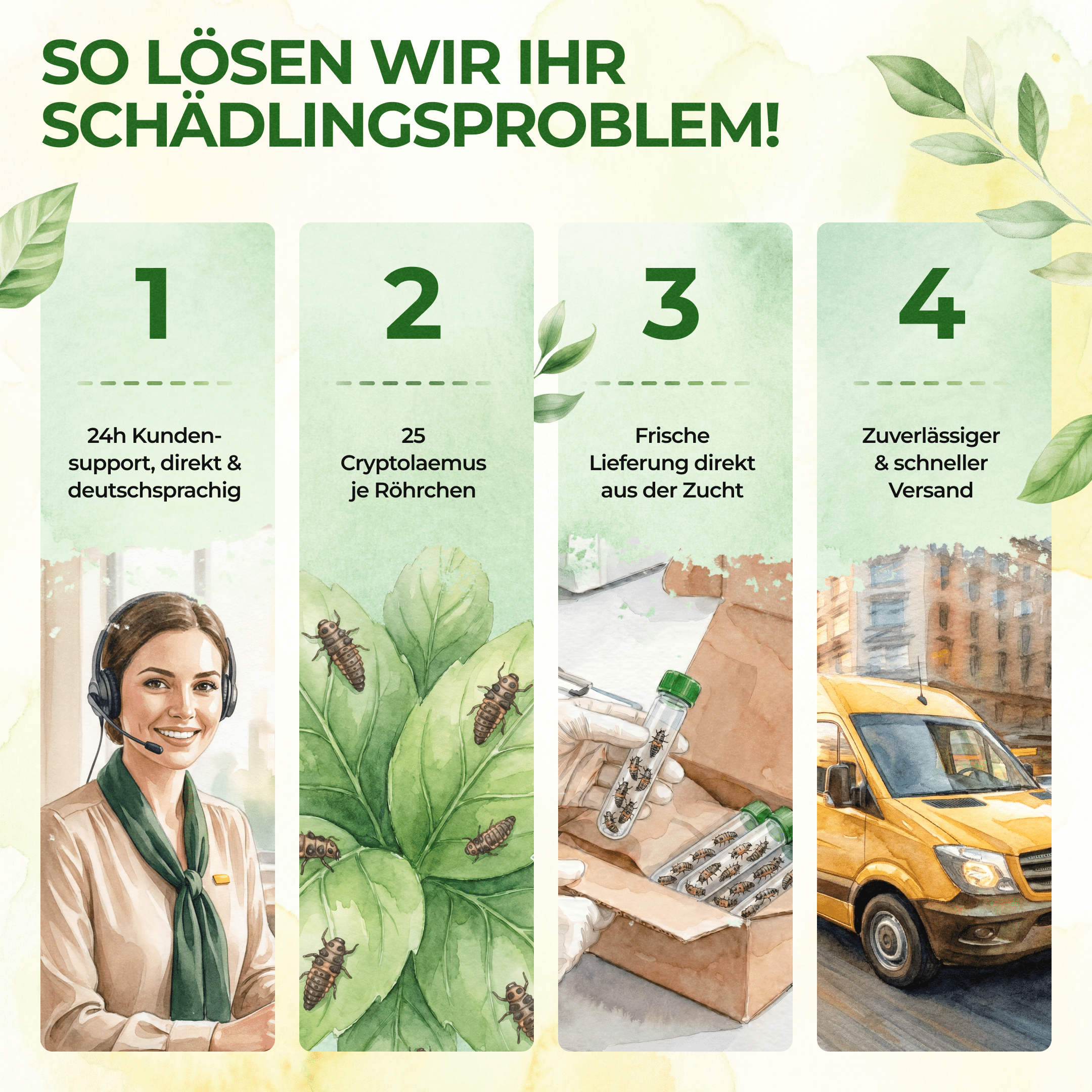 Australische Marienkäfer - Larven gegen Wollläuse, Schmierläuse & Blattläuse - Green Guardia - Ihr Experte für Schädlinge und Pflanzen