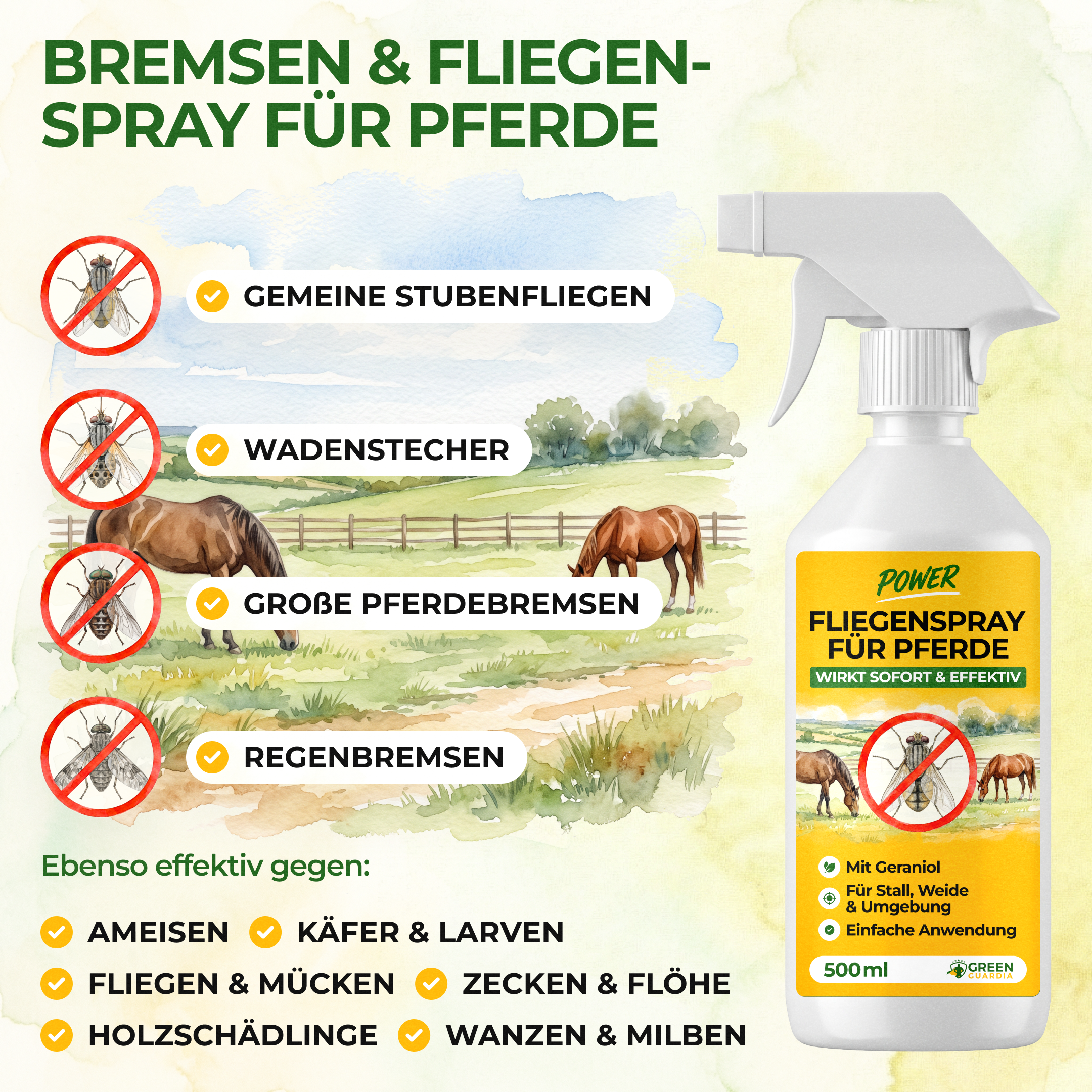 Repelente concentrado en spray para tábanos y polillas de la batería para caballos - 500 ml